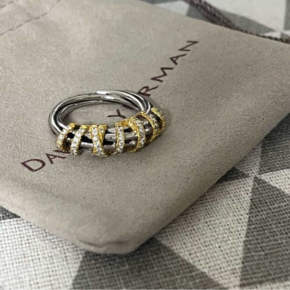 ✨ Authentic David Yurman Cable Ring with Gold & Pavé Diamonds ✨